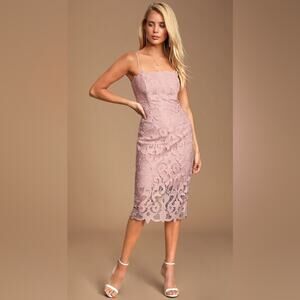 Bardot Lina Blush Pink Lace Sheath Midi Dress